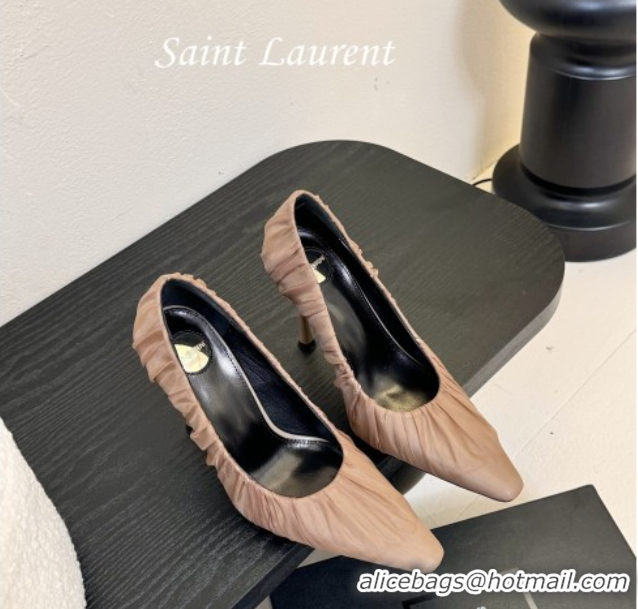 Buy Luxury Saint Laurent Mesh Covered High Heel Pumps 11cm Taupe 0424026