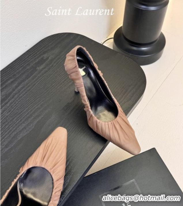 Buy Luxury Saint Laurent Mesh Covered High Heel Pumps 11cm Taupe 0424026