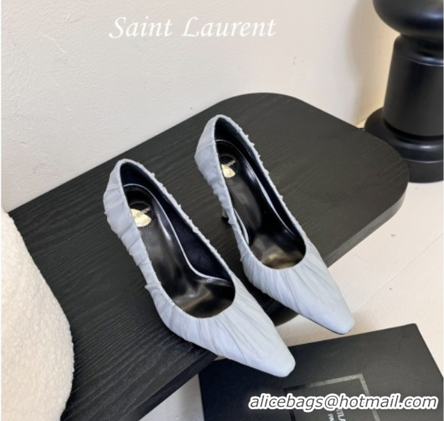Good Quality Saint Laurent Mesh Covered High Heel Pumps 11cm Light Blue 0424025