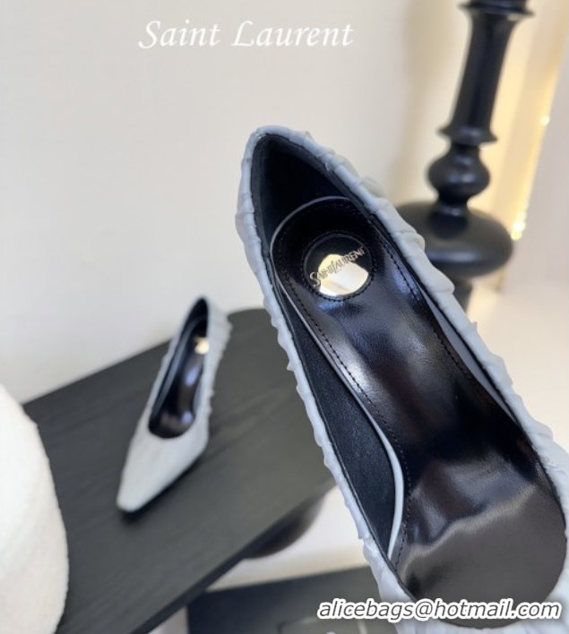 Good Quality Saint Laurent Mesh Covered High Heel Pumps 11cm Light Blue 0424025