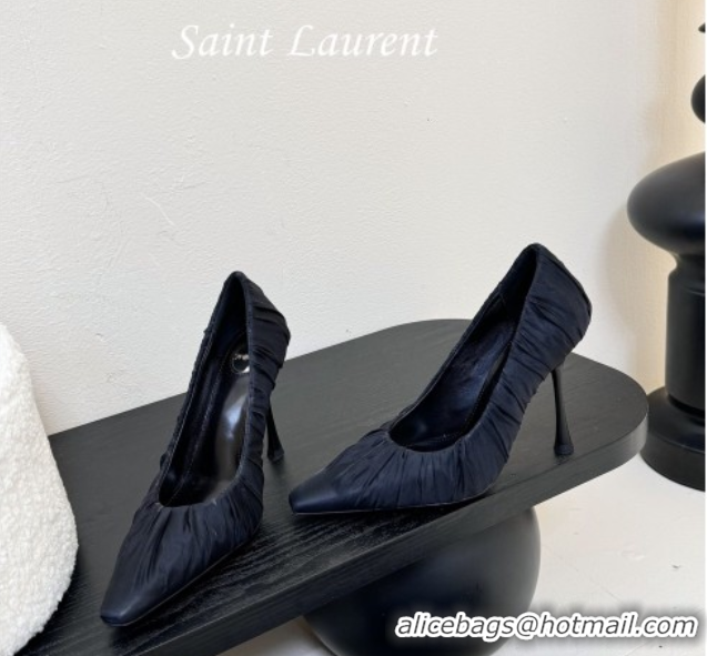 Best Grade Saint Laurent Mesh Covered High Heel Pumps 11cm Dark Blue 0424023