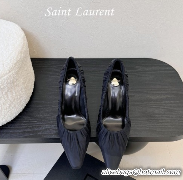 Best Grade Saint Laurent Mesh Covered High Heel Pumps 11cm Dark Blue 0424023