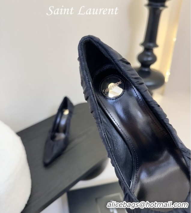 Best Grade Saint Laurent Mesh Covered High Heel Pumps 11cm Dark Blue 0424023