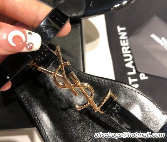 Top Grade Saint Laurent Cassandra Flat Thong Sandals in Patent Leather Black/Gold 0424001