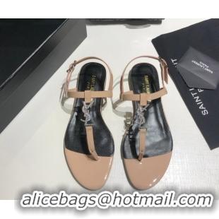 Shop Cheap Saint Laurent Cassandra Flat Thong Sandals in Patent Leather with Strass Nude 0424003