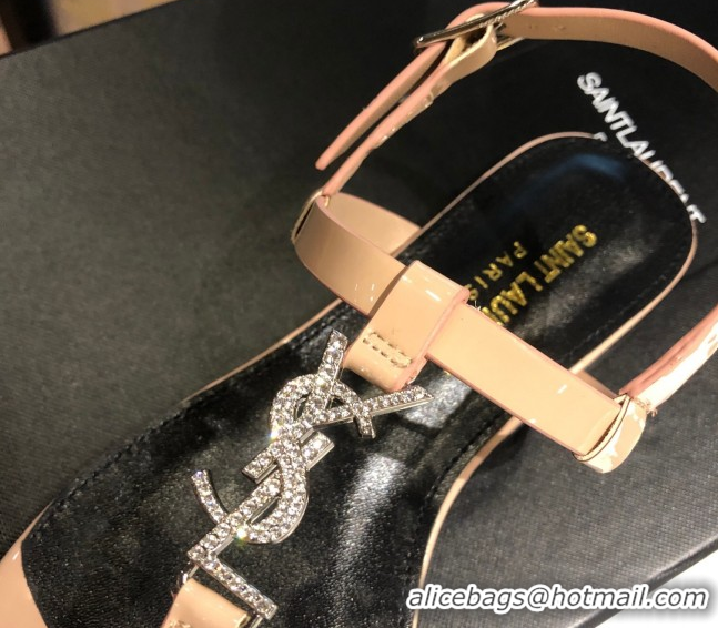 Shop Cheap Saint Laurent Cassandra Flat Thong Sandals in Patent Leather with Strass Nude 0424003