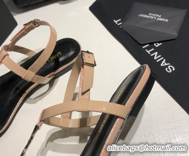 Shop Cheap Saint Laurent Cassandra Flat Thong Sandals in Patent Leather with Strass Nude 0424003