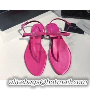 Good Looking Saint Laurent Suede Flat Thong Sandals with Strass Bow Pink 0424008