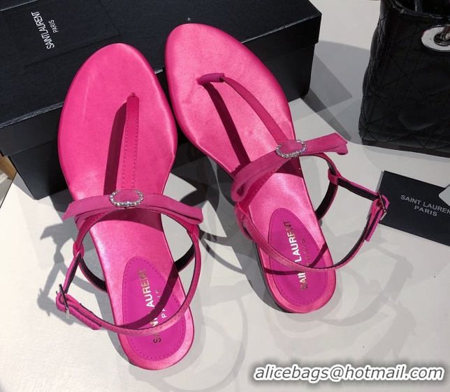 Good Looking Saint Laurent Suede Flat Thong Sandals with Strass Bow Pink 0424008