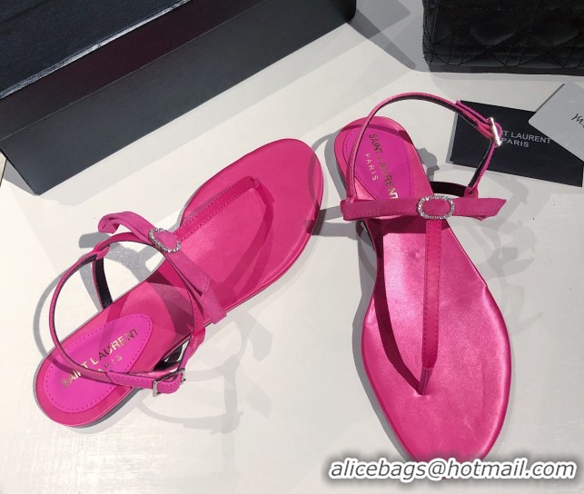 Good Looking Saint Laurent Suede Flat Thong Sandals with Strass Bow Pink 0424008