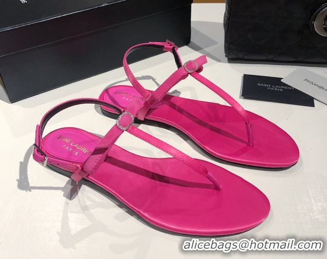 Good Looking Saint Laurent Suede Flat Thong Sandals with Strass Bow Pink 0424008