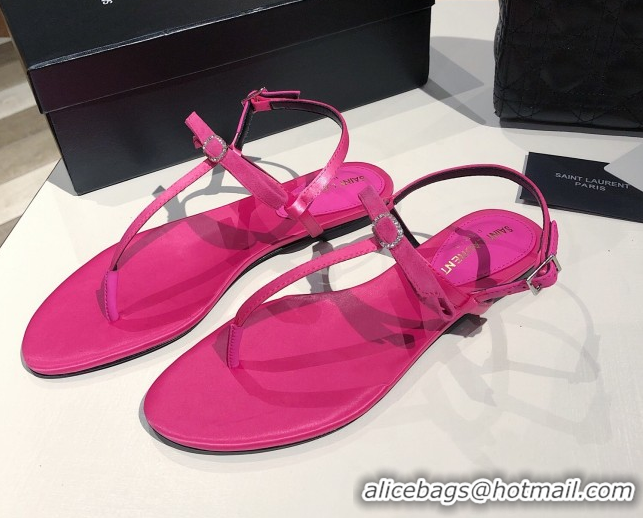Good Looking Saint Laurent Suede Flat Thong Sandals with Strass Bow Pink 0424008