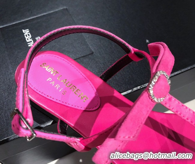 Good Looking Saint Laurent Suede Flat Thong Sandals with Strass Bow Pink 0424008