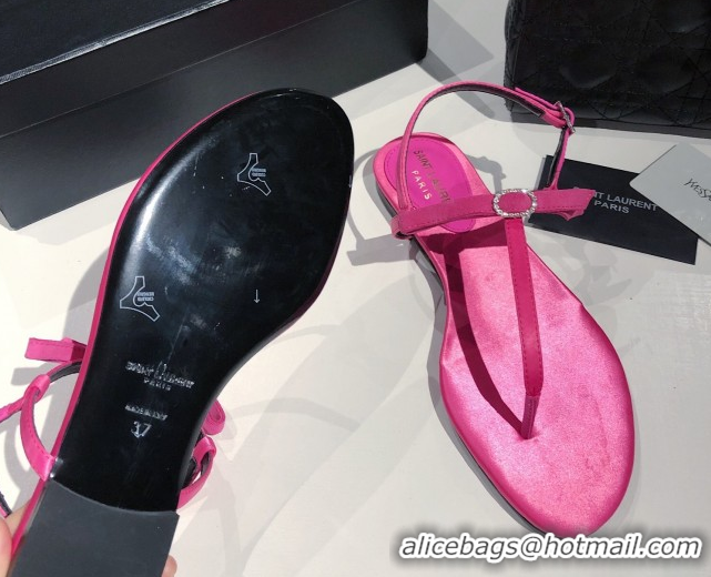 Good Looking Saint Laurent Suede Flat Thong Sandals with Strass Bow Pink 0424008