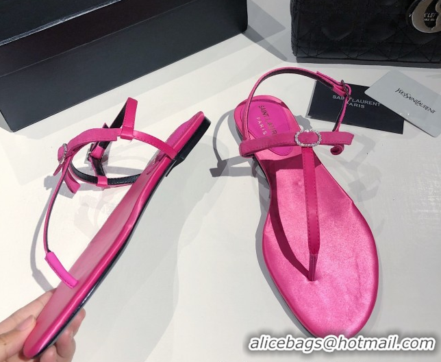 Good Looking Saint Laurent Suede Flat Thong Sandals with Strass Bow Pink 0424008