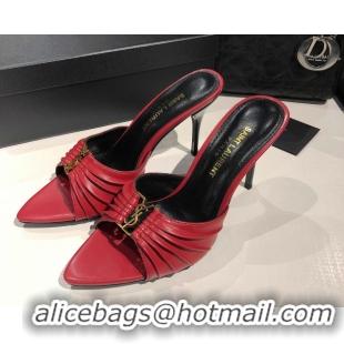 Most Popular Saint Laurent Babylone Heel Slides Sandal 10.5cm in Calf Leather with Framed YSL Red 0424010