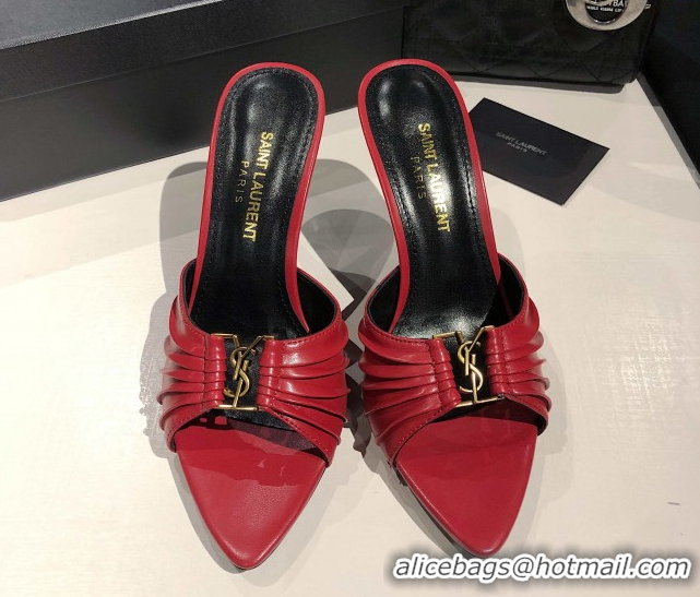 Most Popular Saint Laurent Babylone Heel Slides Sandal 10.5cm in Calf Leather with Framed YSL Red 0424010