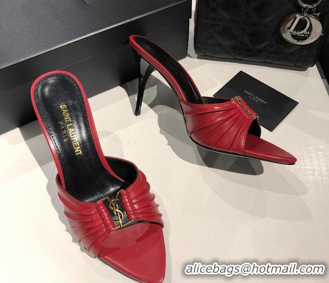 Most Popular Saint Laurent Babylone Heel Slides Sandal 10.5cm in Calf Leather with Framed YSL Red 0424010