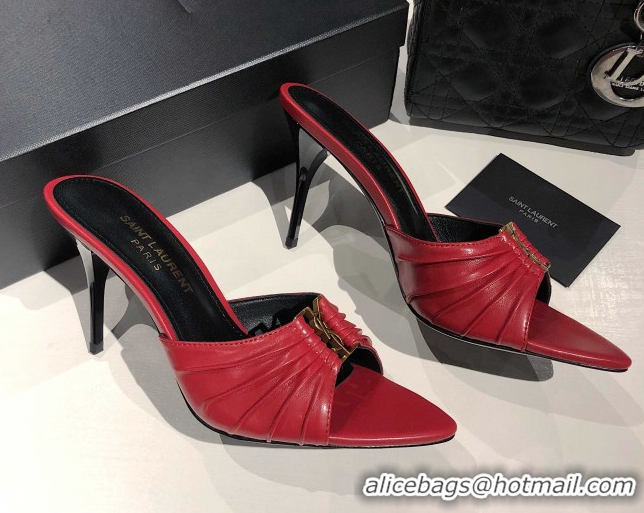 Most Popular Saint Laurent Babylone Heel Slides Sandal 10.5cm in Calf Leather with Framed YSL Red 0424010
