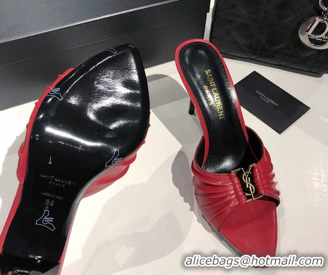 Most Popular Saint Laurent Babylone Heel Slides Sandal 10.5cm in Calf Leather with Framed YSL Red 0424010