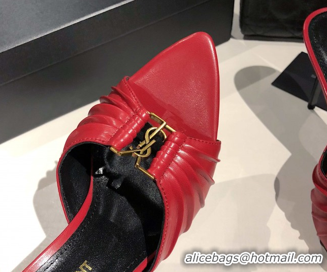 Most Popular Saint Laurent Babylone Heel Slides Sandal 10.5cm in Calf Leather with Framed YSL Red 0424010