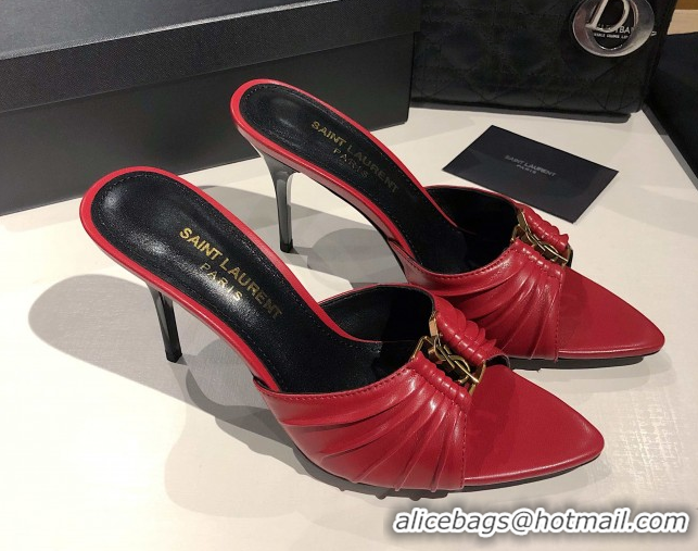 Most Popular Saint Laurent Babylone Heel Slides Sandal 10.5cm in Calf Leather with Framed YSL Red 0424010
