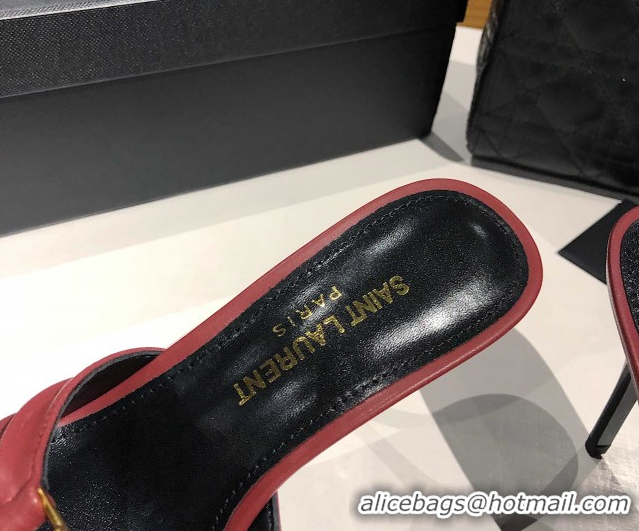 Best Product Saint Laurent Babylone Heel Slides Sandal 10.5cm in Calf Leather with Framed YSL Burgundy 0424012