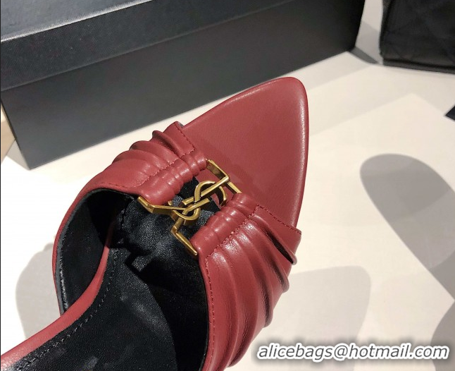 Best Product Saint Laurent Babylone Heel Slides Sandal 10.5cm in Calf Leather with Framed YSL Burgundy 0424012