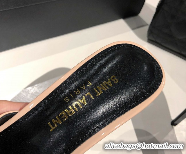 Duplicate Saint Laurent Babylone Heel Slides Sandal 10.5cm in Patent Leather with Framed YSL Nude 0424017