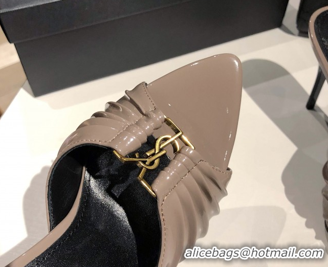 Sumptuous Saint Laurent Babylone Heel Slides Sandal 10.5cm in Patent Leather with Framed YSL Grey 0424018