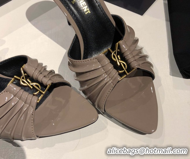 Sumptuous Saint Laurent Babylone Heel Slides Sandal 10.5cm in Patent Leather with Framed YSL Grey 0424018