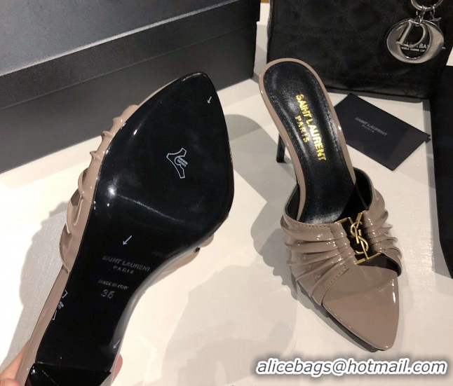 Sumptuous Saint Laurent Babylone Heel Slides Sandal 10.5cm in Patent Leather with Framed YSL Grey 0424018