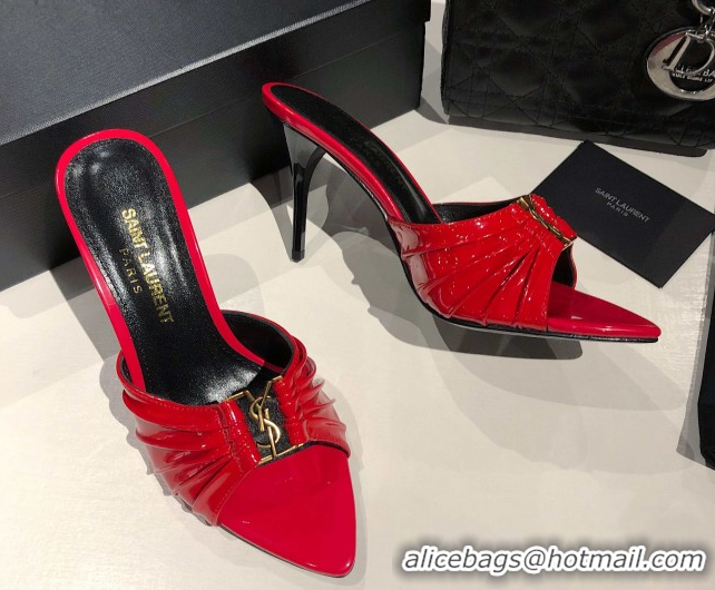 Buy Discount Saint Laurent Babylone Heel Slides Sandal 10.5cm in Patent Leather with Framed YSL Red 0424019