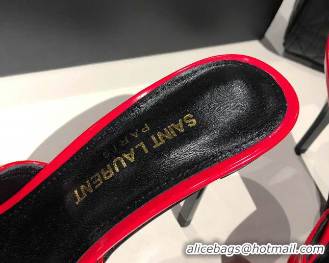 Buy Discount Saint Laurent Babylone Heel Slides Sandal 10.5cm in Patent Leather with Framed YSL Red 0424019