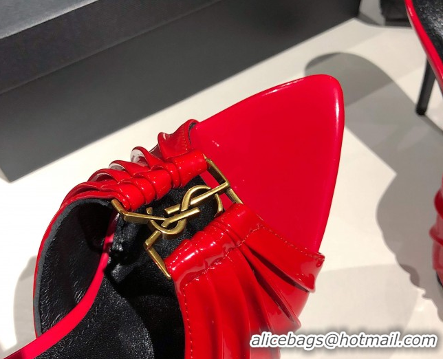 Buy Discount Saint Laurent Babylone Heel Slides Sandal 10.5cm in Patent Leather with Framed YSL Red 0424019