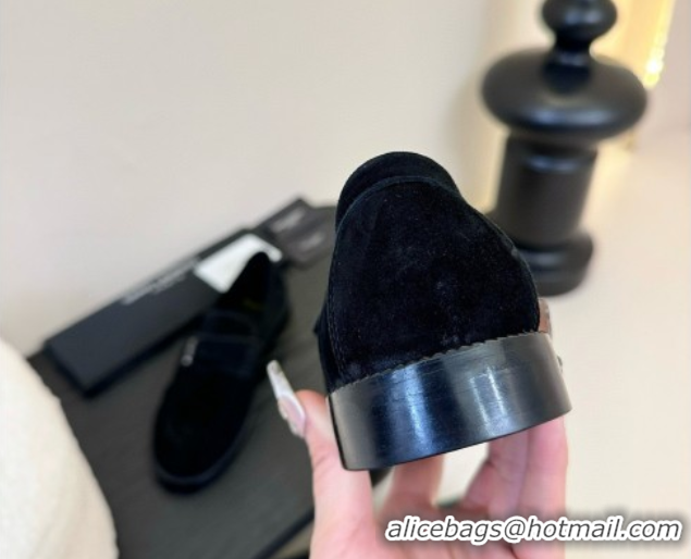 Unique Style Saint Laurent Le Loafers Penny Slippers in Suede Black 0424022