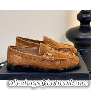 Charming Saint Laurent Le Loafers Penny Slippers in Suede Light Brown 0424024