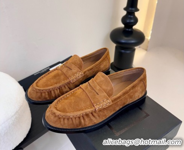 Charming Saint Laurent Le Loafers Penny Slippers in Suede Light Brown 0424024