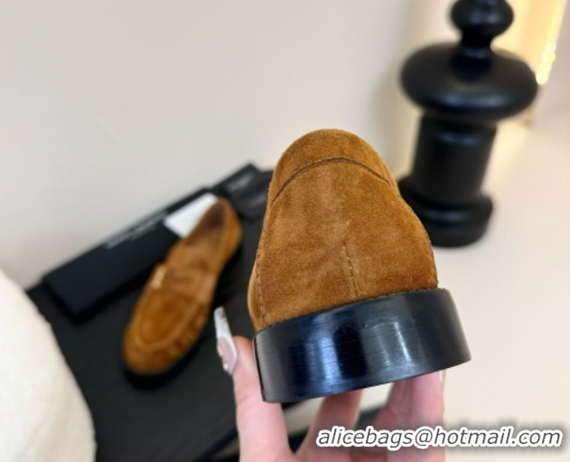 Charming Saint Laurent Le Loafers Penny Slippers in Suede Light Brown 0424024