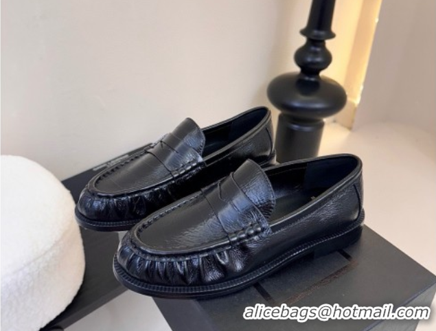 Top Design Saint Laurent Le Loafers Penny Slippers in Eel Embossed Leather Black 0424025