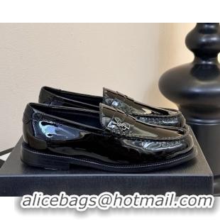 Sophisticated Saint Laurent Le Loafers Penny Slippers in Patent Leather Black 0424027
