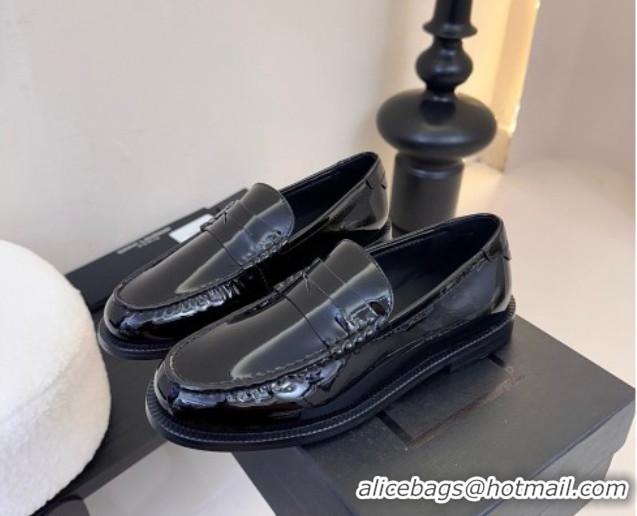 Sophisticated Saint Laurent Le Loafers Penny Slippers in Patent Leather Black 0424027