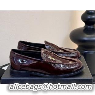 Grade Saint Laurent Le Loafers Penny Slippers in Patent Leather Burgundy 0424028