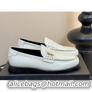 Popular Style Saint Laurent Le Loafers Penny Slippers in Patent Leather White 0424029