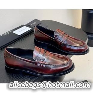 Good Product Saint Laurent Le Loafers Penny Slippers in Faded Leather Burgundy 0424031