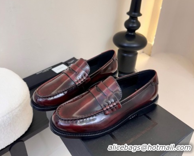 Good Product Saint Laurent Le Loafers Penny Slippers in Faded Leather Burgundy 0424031