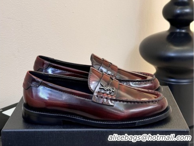 Good Product Saint Laurent Le Loafers Penny Slippers in Faded Leather Burgundy 0424031