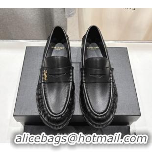 Stylish Saint Laurent Le Loafers Penny Slippers in Calf Leather Black 0424032