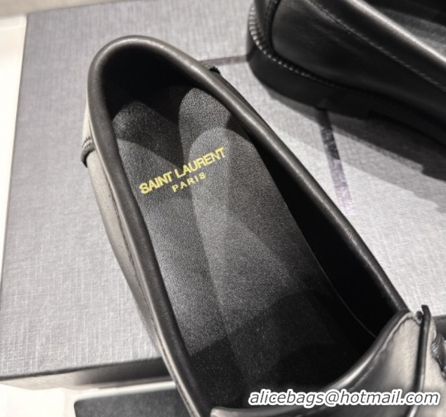 Stylish Saint Laurent Le Loafers Penny Slippers in Calf Leather Black 0424032