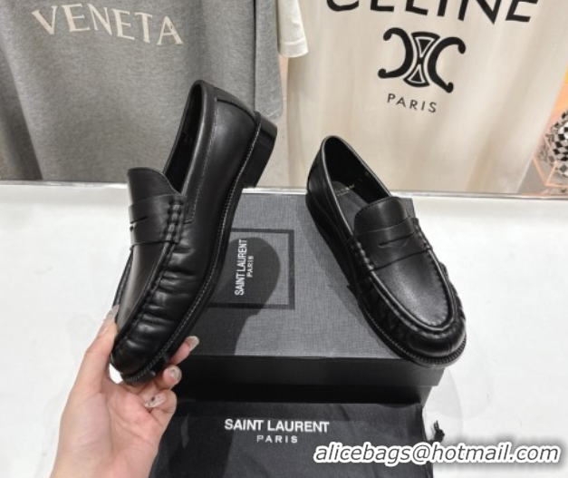 Stylish Saint Laurent Le Loafers Penny Slippers in Calf Leather Black 0424032